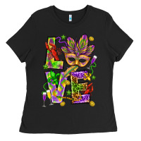 Black Mardi Gras love Ladies Tee - HowdyJamesFarm
