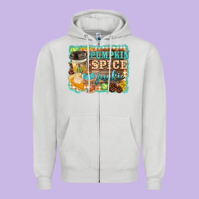 Pumpkin Spice Junkie Zipper Hoodie Designed By Barkaloodesign