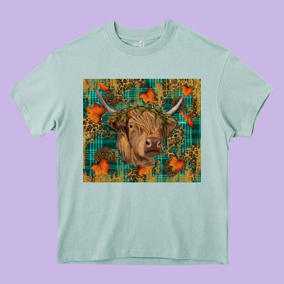 Western Fall Cow Heavy Core Tee Designed By Ranaportraitstore