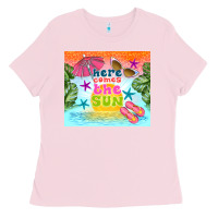 Bubblegum Pink here comes the sun Ladies Tee - TumblerDesignByShophia