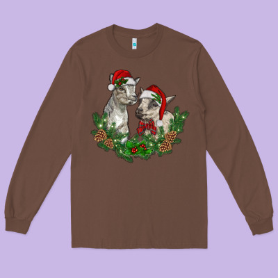 Christmas Baby Goats Long Sleeve Tee Designed By Ranaportraitstore