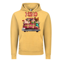 Vintage Mustard Valentine's Day Truck Farm Animals Cupid XOXO Vintage Hoodie - FaDigitalArtStudio