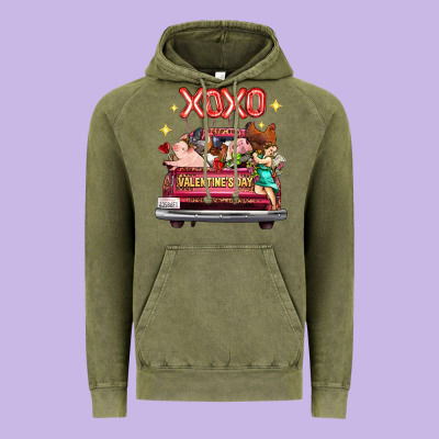 Valentine's Day Truck Farm Animals Cupid Xoxo Vintage Hoodie Designed By Fadigitalartstudio