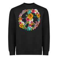 Black floral peace sign with gemstone Heavyweight Sweatshirt - Artiststas