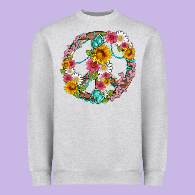 Floral Peace Sign With Gemstone Heavyweight Sweatshirt Designed By Artiststas
