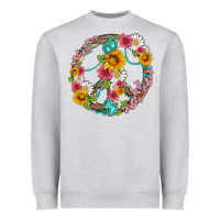 Heather Grey floral peace sign with gemstone Heavyweight Sweatshirt - Artiststas