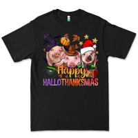 Black Happy Hallothanksmas Pigs Premium Tee - NancyCooperArtShop