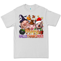Dove Grey Happy Hallothanksmas Pigs Premium Tee - NancyCooperArtShop