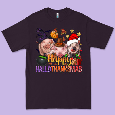 Happy Hallothanksmas Pigs Premium Tee Designed By Nancycooperartshop