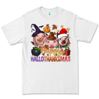 White Happy Hallothanksmas Pigs Premium Tee - NancyCooperArtShop