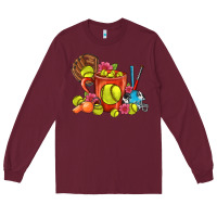 Burgundy Softball Coffee Mug Long Sleeve Tee - FaDigitalArtStudio