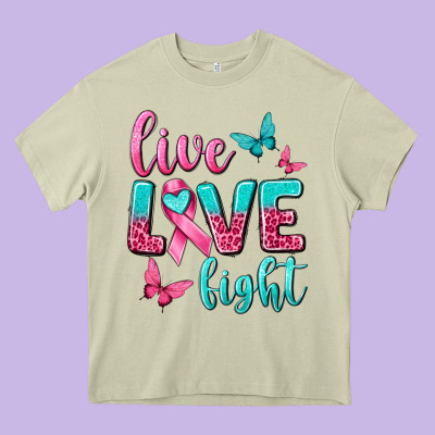 Live Love Fight Breast Cancer Heavy Core Tee Designed By Texasbilliewilder