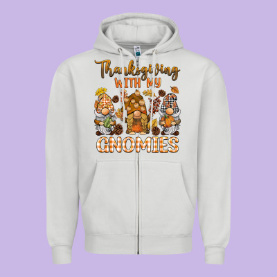 Thanksgiving With My  Gnomies Zipper Hoodie Designed By Barkaloodesign