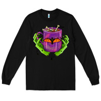 Black Halloween Coffee Cup With Hands Long Sleeve Tee - FaDigitalArtStudio