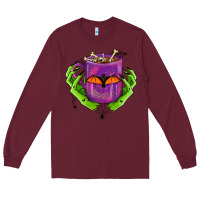 Burgundy Halloween Coffee Cup With Hands Long Sleeve Tee - FaDigitalArtStudio