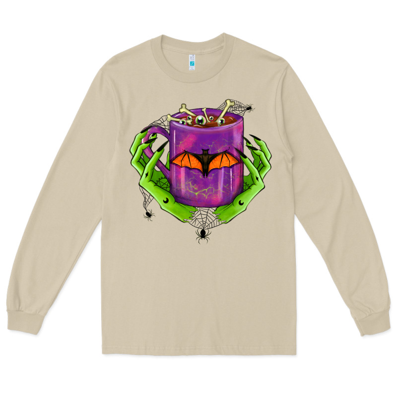 Halloween Coffee Cup With Hands Long Sleeve Tee by FaDigitalArtStudio | Teevron