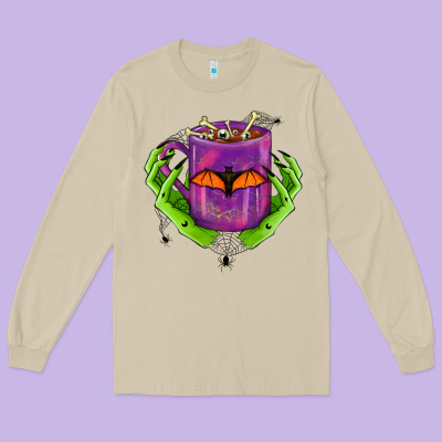 Halloween Coffee Cup With Hands Long Sleeve Tee Designed By Fadigitalartstudio