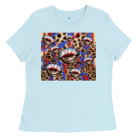 Baby Blue American flag lips leopard  tumbler Ladies Tee - HowdyJamesFarm