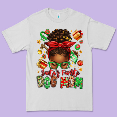Santas Favorite Dog Mom Afro Messy Bun Premium Tee Designed By Texasbilliewilder