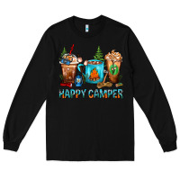 Black Happy Camper Coffee Cups Long Sleeve Tee - FaDigitalArtStudio
