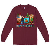 Burgundy Happy Camper Coffee Cups Long Sleeve Tee - FaDigitalArtStudio
