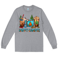 Heather Grey Happy Camper Coffee Cups Long Sleeve Tee - FaDigitalArtStudio
