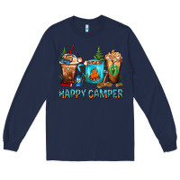 Navy Happy Camper Coffee Cups Long Sleeve Tee - FaDigitalArtStudio