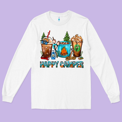 Happy Camper Coffee Cups Long Sleeve Tee Designed By Fadigitalartstudio