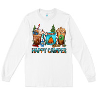 White Happy Camper Coffee Cups Long Sleeve Tee - FaDigitalArtStudio