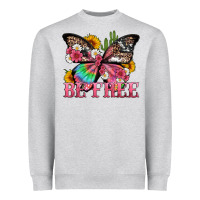 Heather Grey be free with butterfly and cactus flowers Heavyweight Sweatshirt - Artiststas
