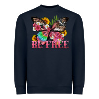 Navy be free with butterfly and cactus flowers Heavyweight Sweatshirt - Artiststas