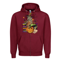 Burgundy halloween owl Zipper Hoodie - BarkalooDesign