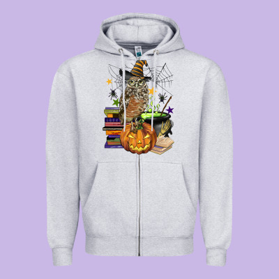Halloween Owl Zipper Hoodie Designed By Barkaloodesign