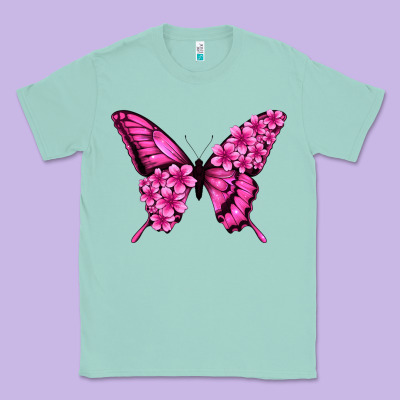 Floral Pink Butterfly Classic Tee Designed By Jasminsmagicworld