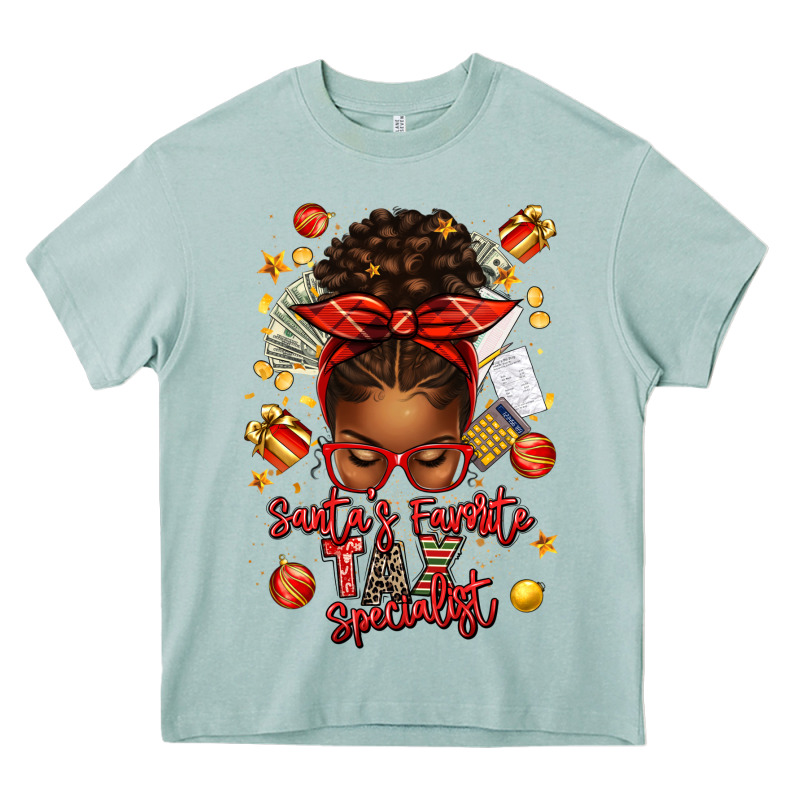 Santa Favorite Tax Specialist Afro Messy Bun Heavy Core Tee by texasbilliewilder | Teevron