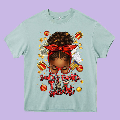 Santa Favorite Tax Specialist Afro Messy Bun Heavy Core Tee Designed By Texasbilliewilder