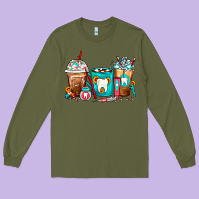 Dentist Coffee Cups Long Sleeve Tee Designed By Fadigitalartstudio