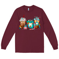 Burgundy Dentist Coffee Cups Long Sleeve Tee - FaDigitalArtStudio