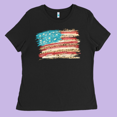 American Flag With Leopard Ladies Tee Designed By Howdyjamesfarm