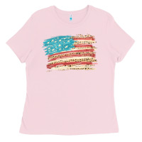 Bubblegum Pink American flag with leopard Ladies Tee - HowdyJamesFarm