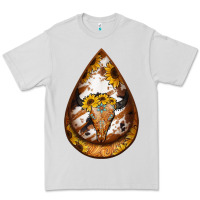 Sunflower Tooled Leather Bullskull Teardrop Earrings Premium Tee | Teevron
