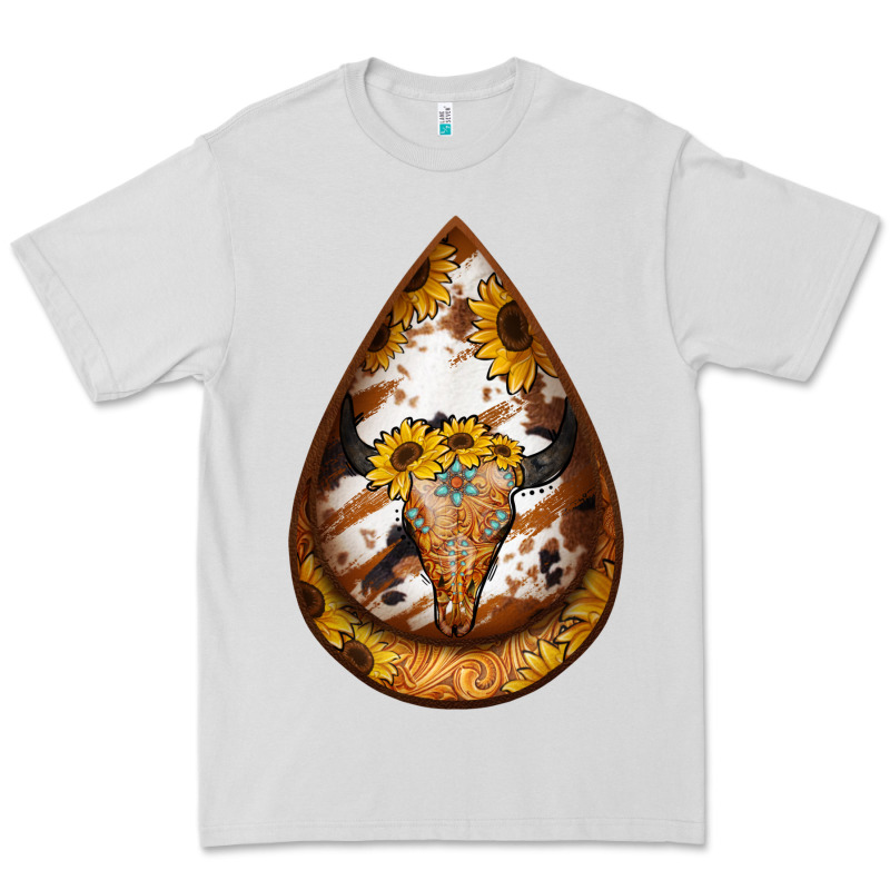 Sunflower Tooled Leather Bullskull Teardrop Earrings Premium Tee by Jasminsmagicworld | Teevron