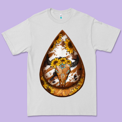 Sunflower Tooled Leather Bullskull Teardrop Earrings Premium Tee Designed By Jasminsmagicworld
