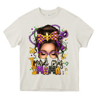 Cream mardi gras mama messy bun Heavy Core Tee - texasbilliewilder