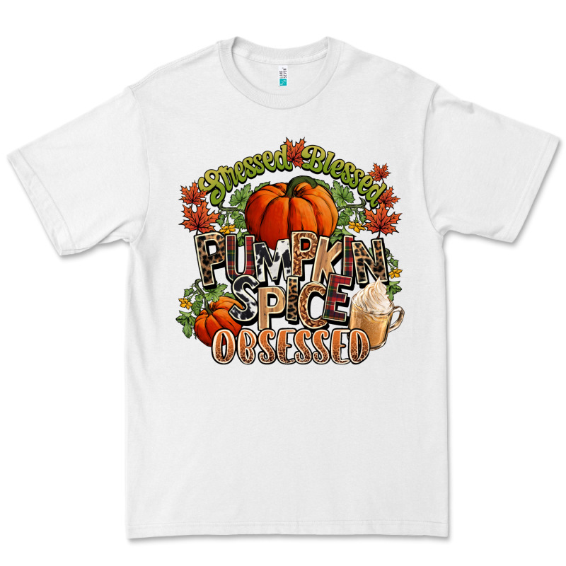 Stressed Blessed Pumpkin Spice Obsessed Fall Premium Tee by NancyCooperArtShop | Teevron