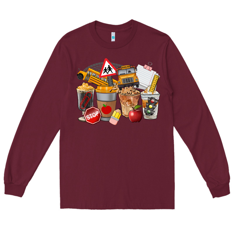 School Bus Coffee Cups Long Sleeve Tee by FaDigitalArtStudio | Teevron