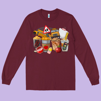 School Bus Coffee Cups Long Sleeve Tee Designed By Fadigitalartstudio