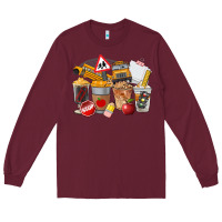 Burgundy School Bus Coffee Cups Long Sleeve Tee - FaDigitalArtStudio