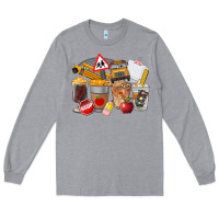 Heather Grey School Bus Coffee Cups Long Sleeve Tee - FaDigitalArtStudio