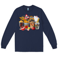 Navy School Bus Coffee Cups Long Sleeve Tee - FaDigitalArtStudio